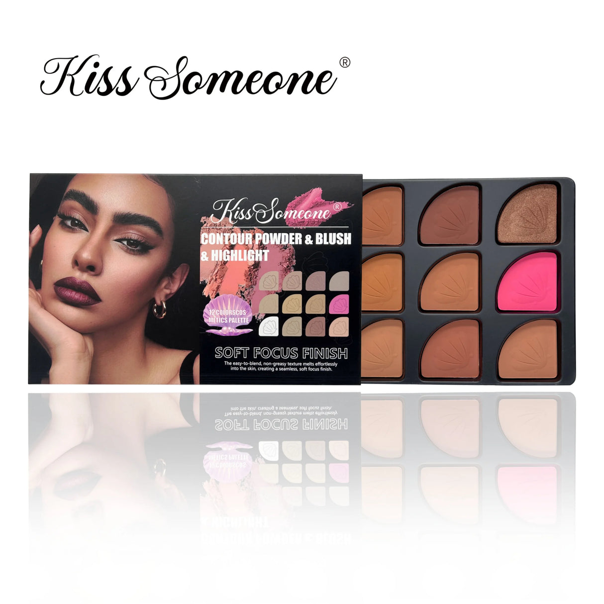 12 Colors Contour Palette，Blush Highlighter Bronzer Powder All in One Makeup Palettes，Blendable Matte Shimmer Illuminator Palett