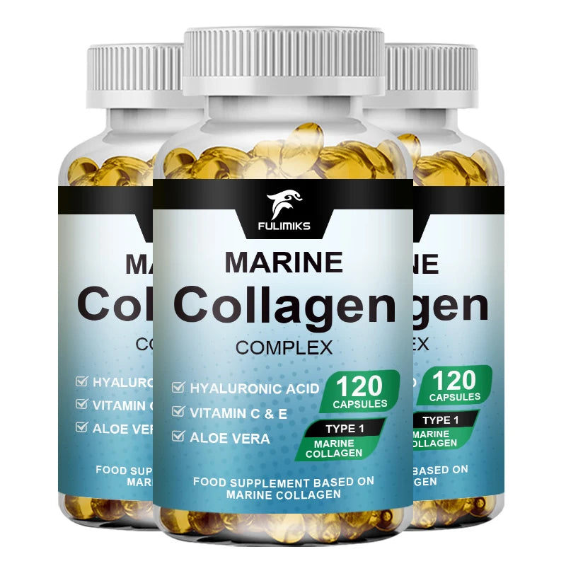 Premium Hydrolyzed Marine Collagen Supplement, with Hyaluronic Acid, Vitamin C & E, Promotes Glowing Skin, Hair & Nails Health