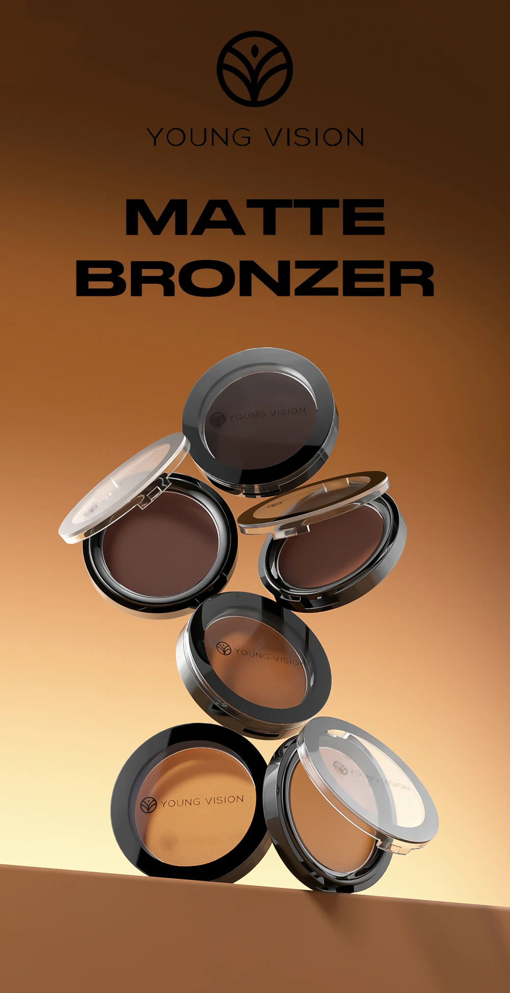 Professional matte contour powder tray creates a 3D facial contour, with long-lasting bronzing powder for setting makeup