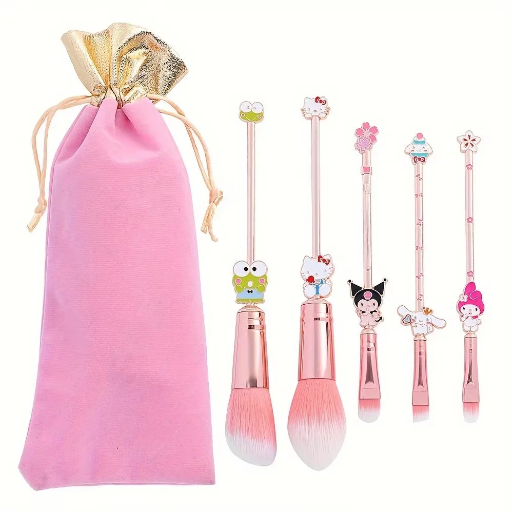 Cute Pink Makeup Brush Set with Anime Element Storage Pouch Professional Beauty Tool Combination Girly Makeup Brush Full Set