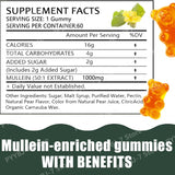Mullein Gummies Supports Respiratory Health Pear Flavor Lung Health Sinus Relief 60 Grains Dietary Supplement