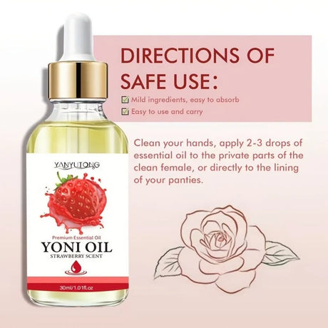 30ml Yoni Oil, Strawberry Scented, Natural & Plant-Based, PH Balance, Odor Eliminator, Feminine Care, Moisturizer