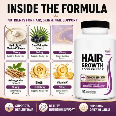 Hair Skin Nails Support Vitamins with Biotin Collagen Saw Palmetto 10000mcg Biotin Vegan Capsules Beauty Nutrition Formula
