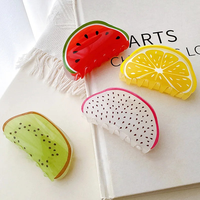 Cute Acrylic Watermelon Kiwifruit Lemon Fruits Large Size Hair Clip Claw For Women New Transparent Geometric Hair Accessories