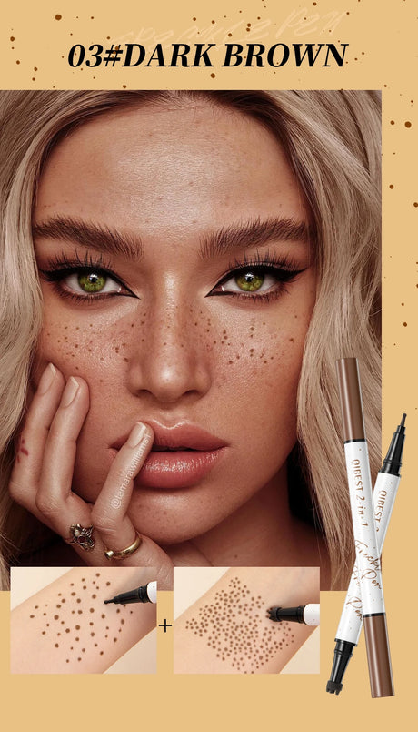 QIBEST Double-end Freckles Stamp Pen Makeup 2-IN-1 Freckle Seal Waterproof Face Concealer Contour Natural Brown Freckle Cosmetic