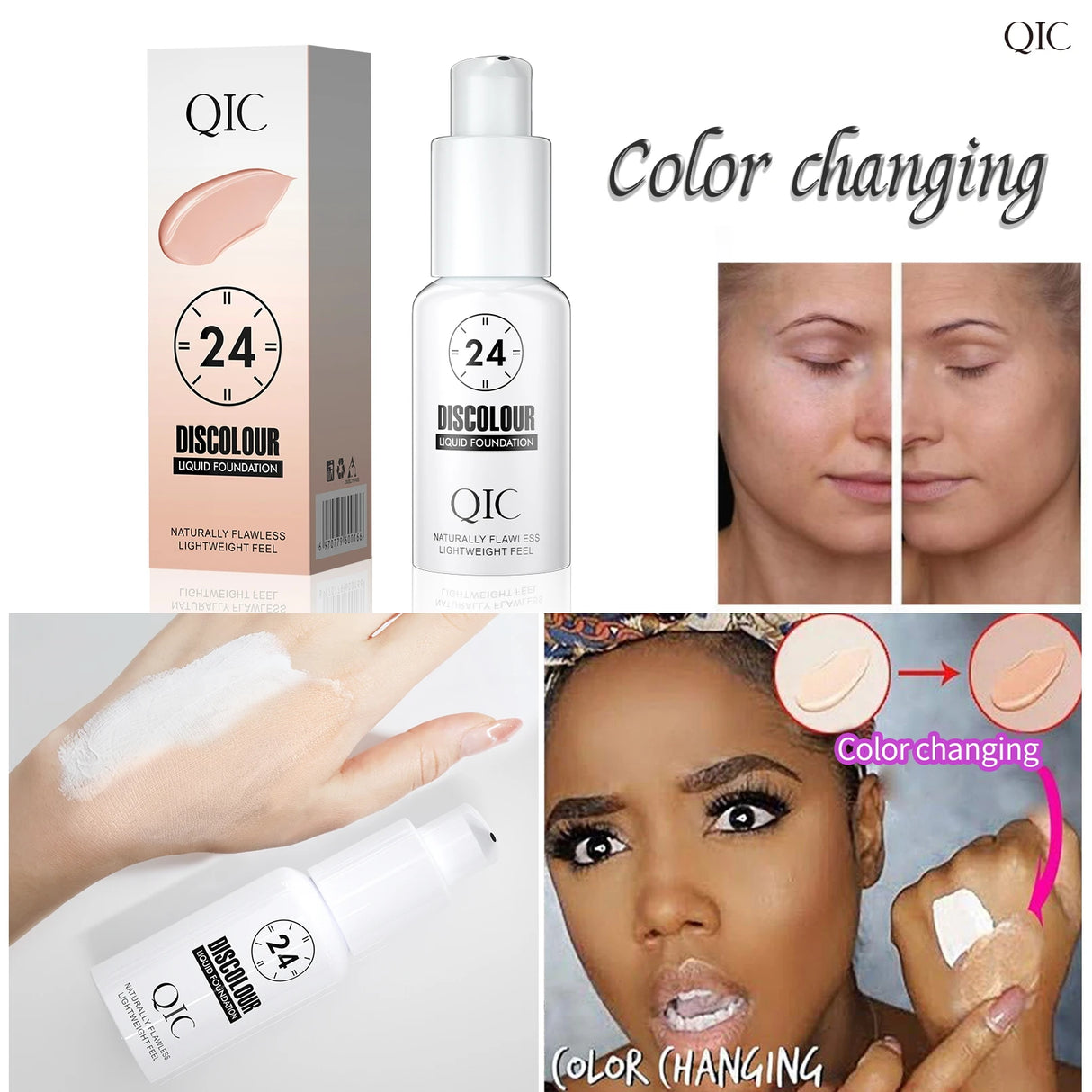 QIC 30ML Foundation Color Changing Makeup Base Nude Face Full Cover Matte Concealer Long Lasting Make Up Liquid Foundation Cream
