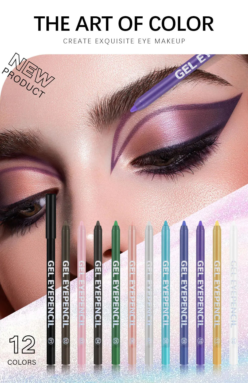12 Colors Shine Pearlescent Eyeliner Pencil Waterproof Lasting Matte White Black Brown Smooth and Easy To Color Eyeliner Gel Pen