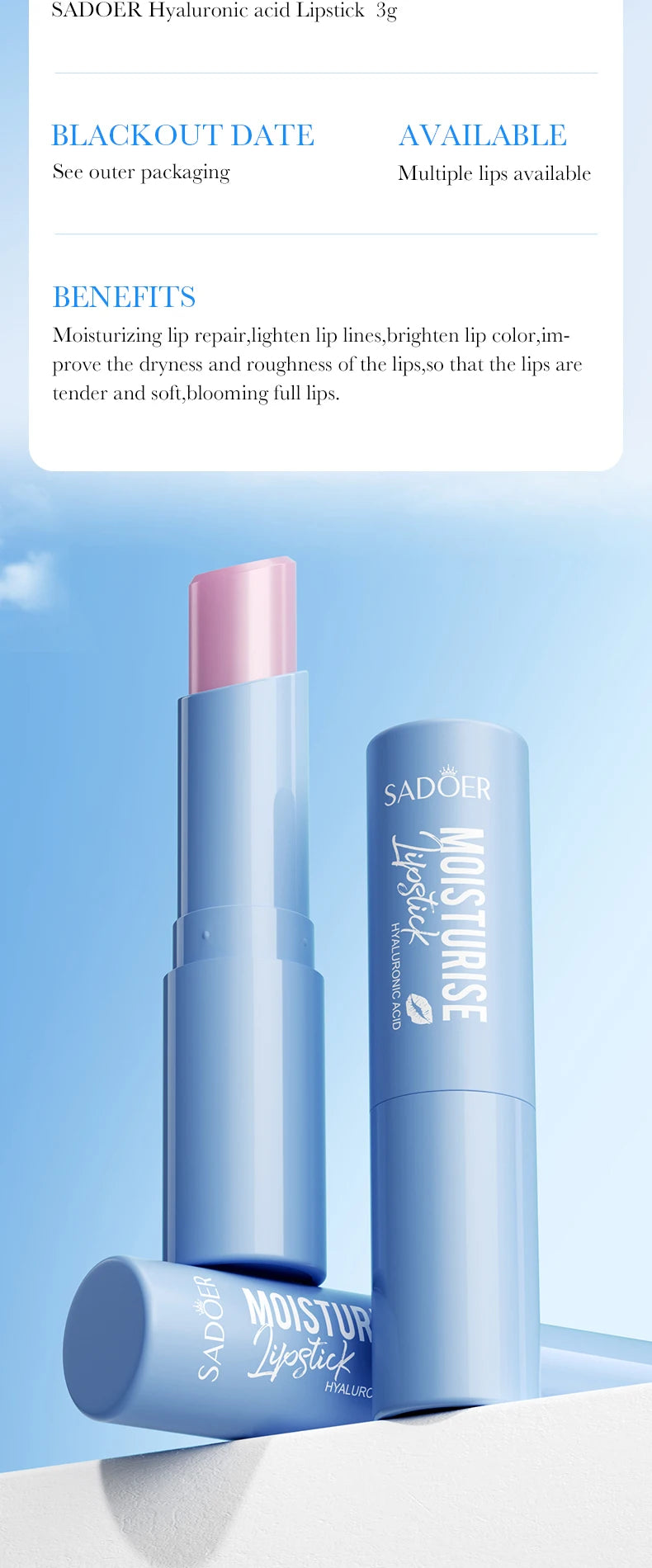 SADOER 1/5/10/15/20PCS Hyaluronic Acid Lip Balm Long-Lasting Moisturizing Lip Care, Hydrating & Nourishing Soothe Dryness