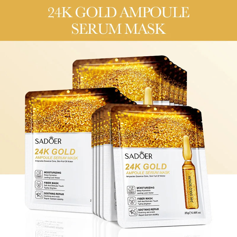 15pcs SADOER 24K Gold Vitamin C Hyaluronic Acid Facial Masks for Face Moisturizing Firming Hydrating Face Mask Facial Skin Care