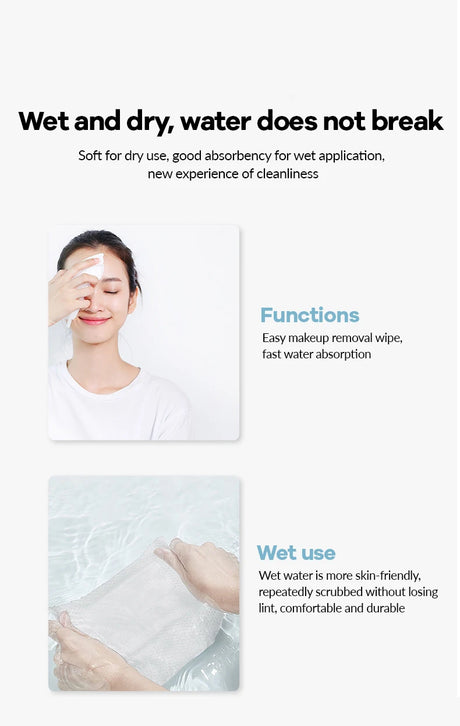100PCS Natural Disposable Face Towel Travel Facial Cleansing Wet And Dry Makeup Remover Pearl Cotton Soft Makeup Nonwoven Towel
