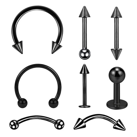 8PCS/Set Fashion Piercing Set Eyebrow Bar Lip Tongue Nose Pircing Stainless Steel Ear Studs Stainless Steel Mixed Body Jewelry