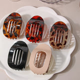 Flash sale: Fashion Oval Flat Hair Clips for Women New Design Leopard Large Flat Round Claw Clip French Acrylic Lying Down Hair Accessories