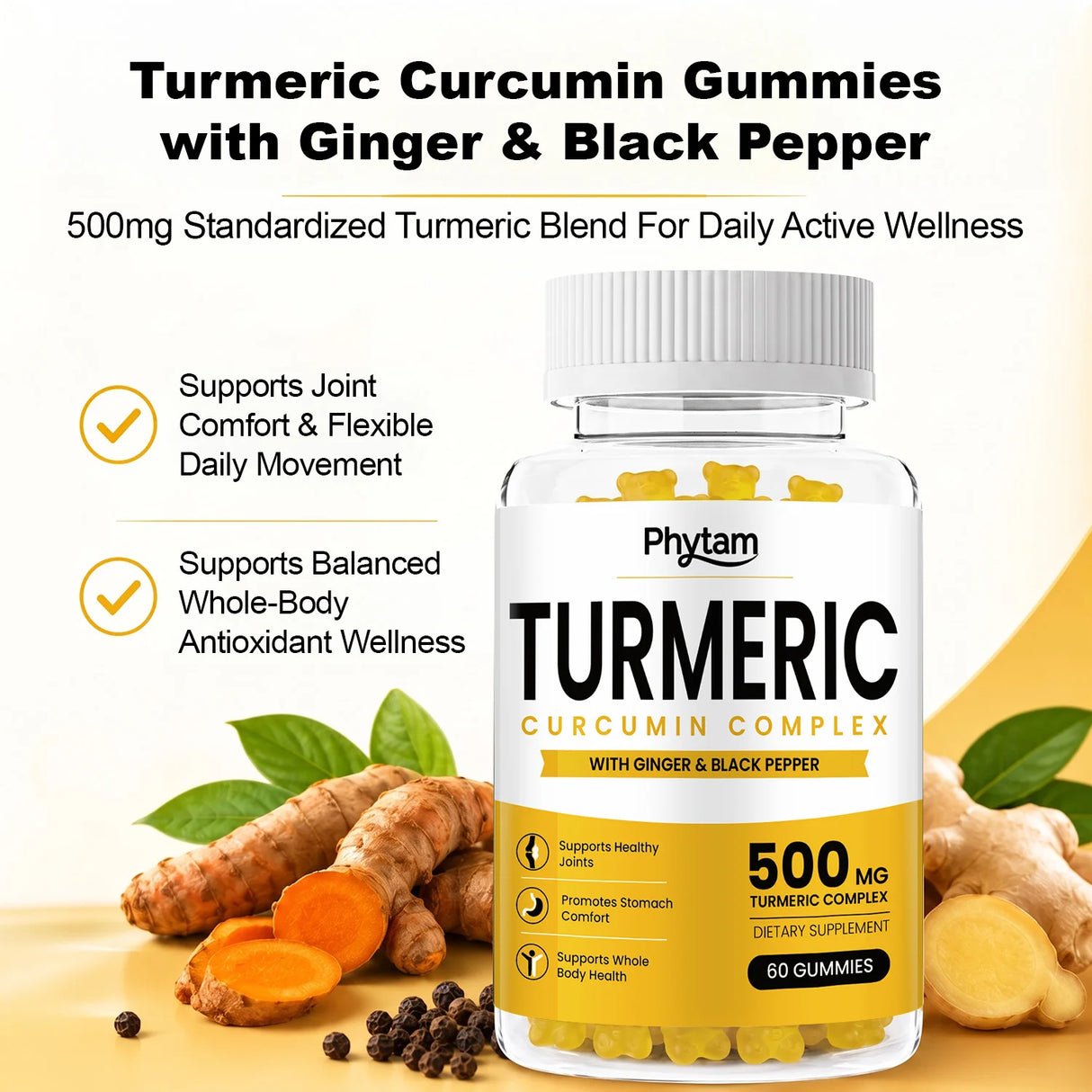 Turmeric Curcumin Gummies With Ginger And Black Pepper Supports Healthy Joint Wellness Cardiovascular Wellness And Overall Body Wellness Supplement