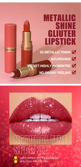6pcs Diamond Pink Lipstick Set Chocolate Brown Metallic Glitter Long Lasting Shimmer Pearl Sparkling Lip Gloss Makeup