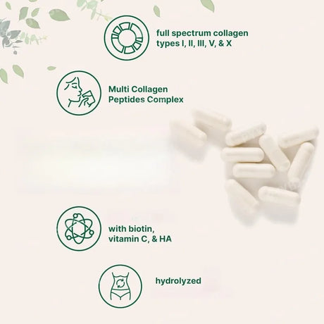 Multi Collagen Capsules 240ct Type I II III V X with Biotin Hyaluronic Acid Vitamin C Hydrolyzed Protein Supplement