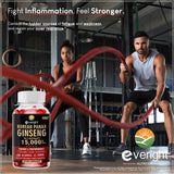 Korean Red Ginseng Capsules- 1500mg Natural High Strength for Men Vitality, Energy, Performance, Focus, Immune Health