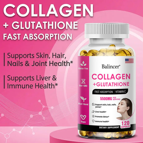 Glutathione Collagen Capsules, Antioxidant, Skin Whitening, Deeply Nourish Skin, Hair & Nails, Support Anti-Aging & Joint Health