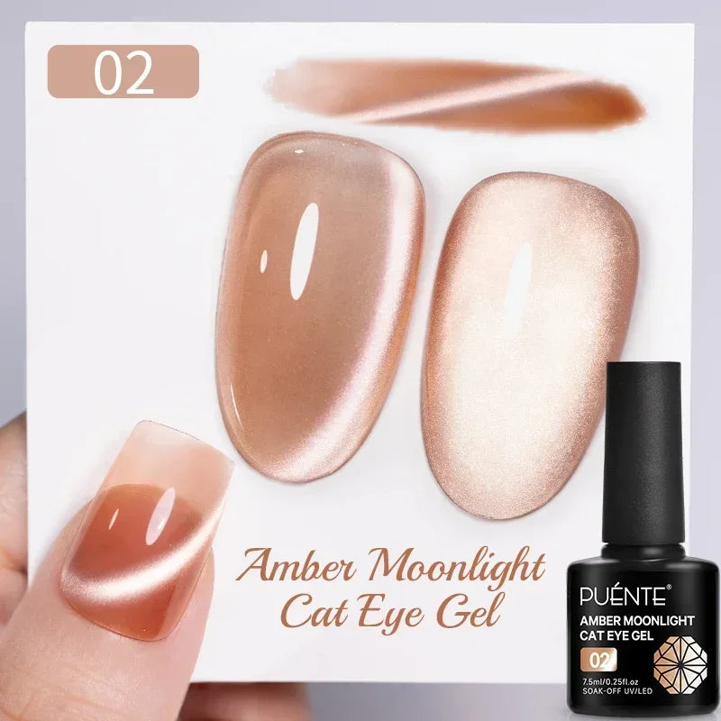 PUENTE 7.5ML Nude Shade Moonlight Cat Magnetic Gel Nail Polish Ultra-Bright Cat Eye Soak Off UV Semi-Permanent Varnish Manicure
