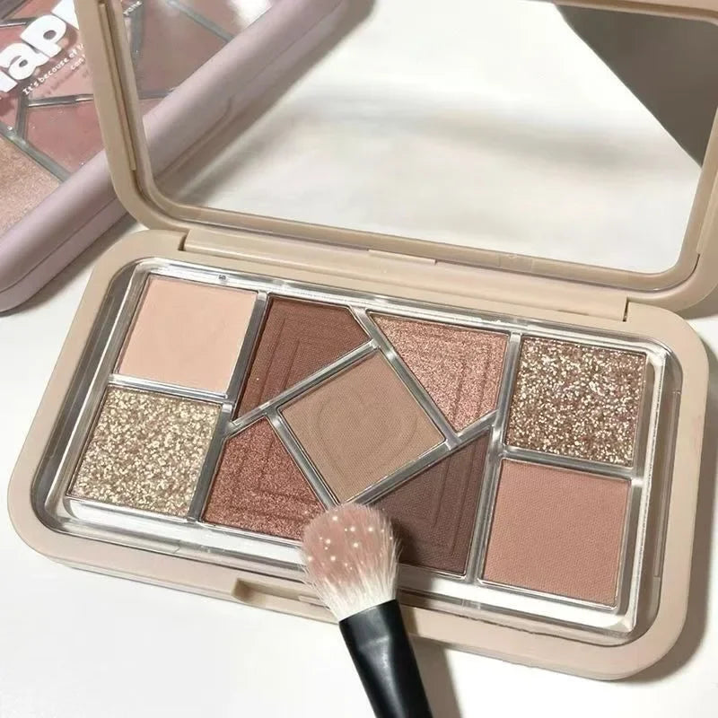 Nine-Color Eyeshadow Palette Blush Highlight Makeup Pearly Highgloss Shimmer Pink Brown Earth Color Fine Sequins Eye Shadow