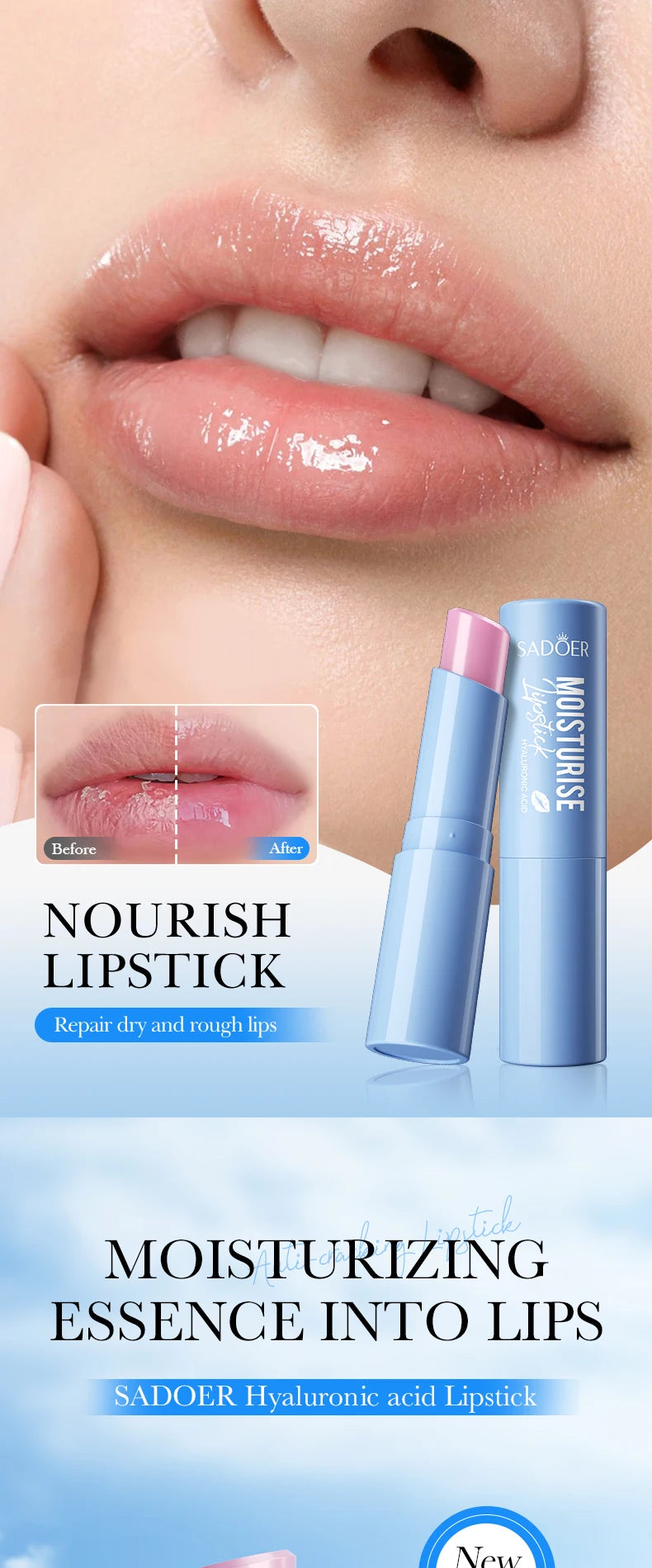 SADOER 1/5/10/15/20PCS Hyaluronic Acid Lip Balm Long-Lasting Moisturizing Lip Care, Hydrating & Nourishing Soothe Dryness