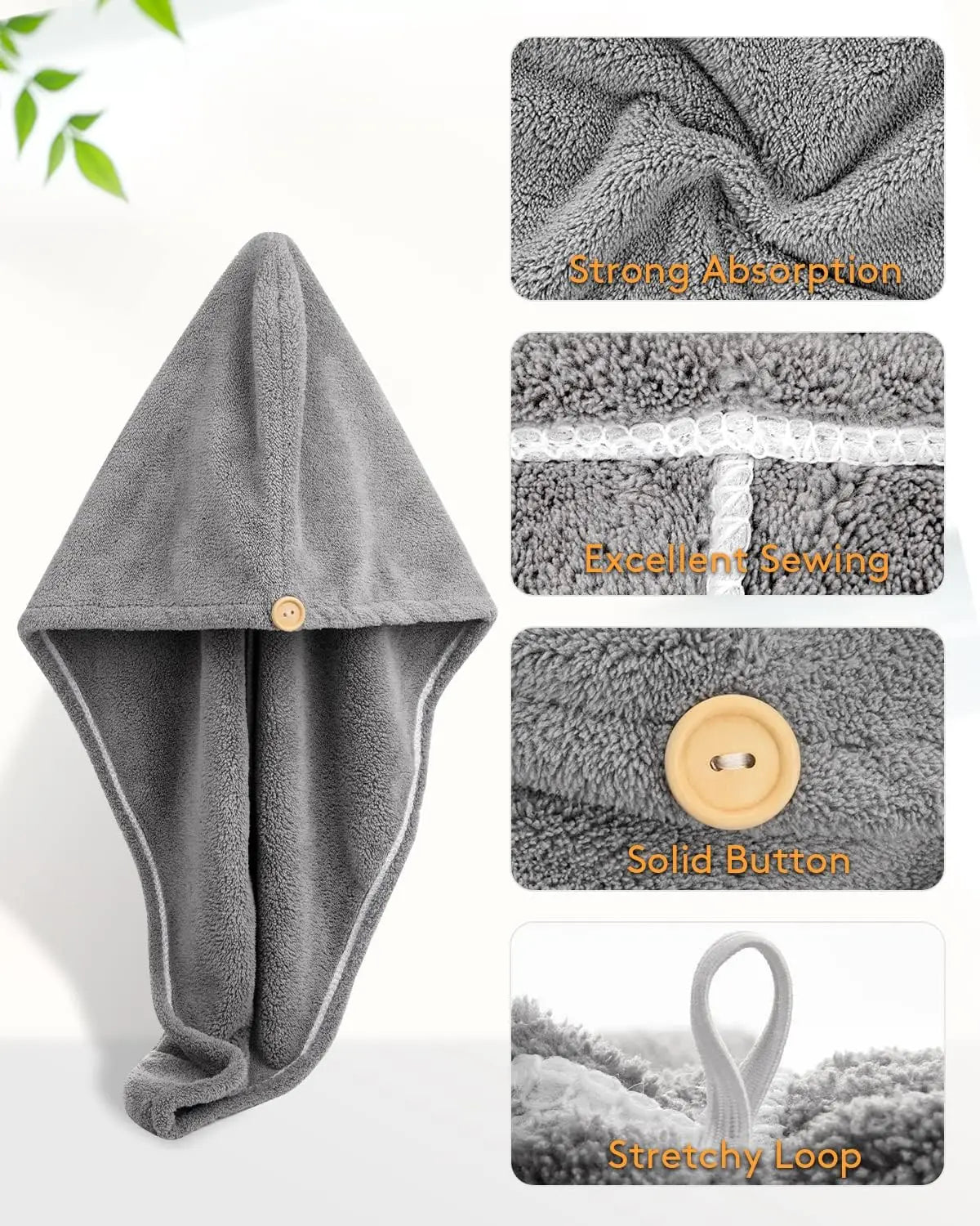 Button Up Hair Towel Wrap High Absorbency Microfiber Towels Curly Hair Girls' Quick Drying Towels Hair Drying Towels Hair Towel