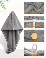 Button Up Hair Towel Wrap High Absorbency Microfiber Towels Curly Hair Girls' Quick Drying Towels Hair Drying Towels Hair Towel