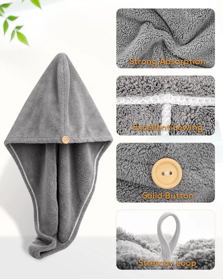 Button Up Hair Towel Wrap High Absorbency Microfiber Towels Curly Hair Girls' Quick Drying Towels Hair Drying Towels Hair Towel