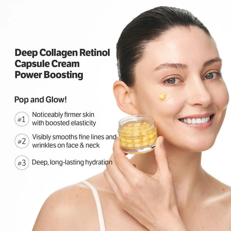 Korean Deep Collagen Skin Care Set - Silk Peptide Ampoule,Power Boosting Cream In Serum Retinol Capsule Brightening Moisturizing