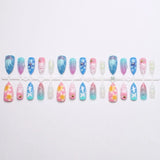 24PCS Juicy Red Cherry Hand Painted Press on Nails Vivid French Border Jelly Clear Almond Shape Fake Nails Summer Vibe