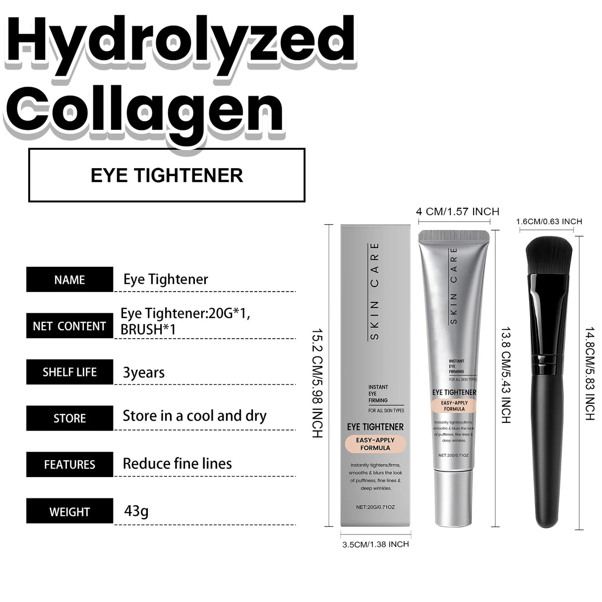 Instant Eye Care Cream With Brush Lasting Moisturizing Firming Smoothing Fine Lines Anti-Aging Eye Bag Removal Skin Care