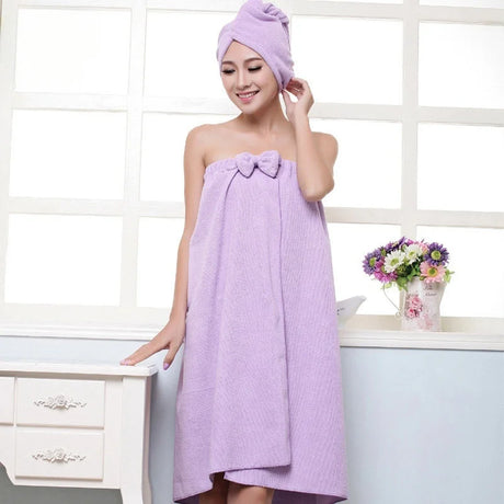 Women Bath Towel Microfiber Fabric Beach Towel Soft Wrap Women Bath Skirt Dry Hair Cap Set Super Absorbent Home For Bathroom
