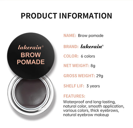 6 Colors Waterproof Eyebrow Tint with Brush Long-Wearing Full-Pigment Smudge-Proof Eyebrow Pomade Natural Wild Brows Makeup
