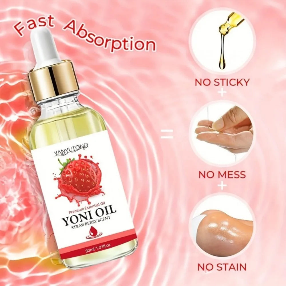 30ml Yoni Oil, Strawberry Scented, Natural & Plant-Based, PH Balance, Odor Eliminator, Feminine Care, Moisturizer