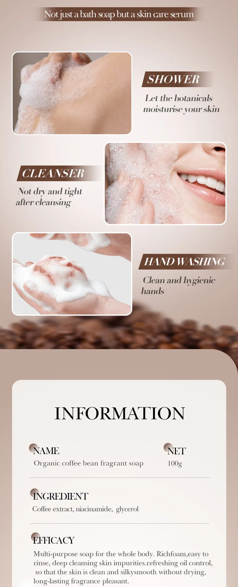 100g Coffee Handmade Soap Cleansing The Body Hand Wash Soap   Essential Oil Moisturizing Product Body Care Dry Skin Prevent Dry