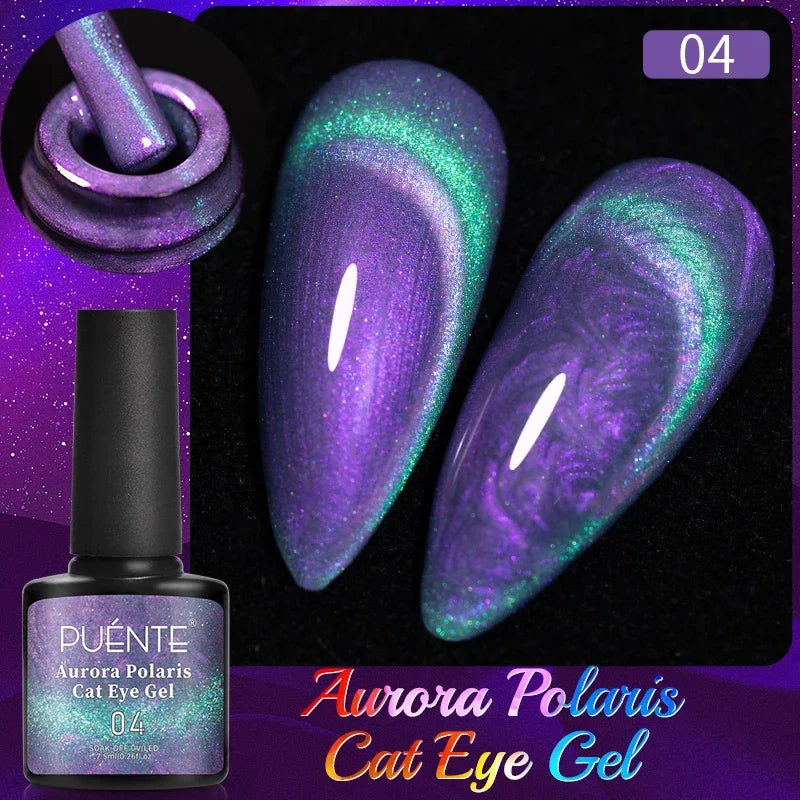 PUENTE 7.5ML Nude Shade Moonlight Cat Magnetic Gel Nail Polish Ultra-Bright Cat Eye Soak Off UV Semi-Permanent Varnish Manicure