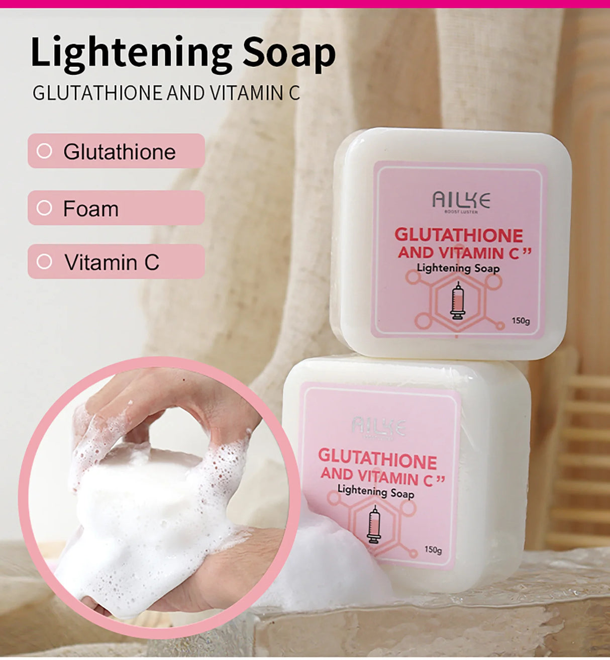 AILKE Glutathione & Vitamin C Kit, With Whitening Lotion, Moisturizing Cream, Lightening Soap, Spa Oil, Glowing Body Cream