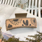 Western Leather Hair Claw Clips Sunflower Floral Square Claw Clips for Hairstyling Southwest Cow Print Cowhide Hair Accessories
