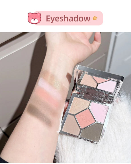 ART VALUE 7PCs Multipurpose Makeup Sets Include 3 Matte Lip Mud,1 Pressed Powder,1 Blush,1 Eyes Palette And Necklace Cosmetics