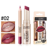 2-in-1 Lip Makeup Set, Matte Lipstick & Lip Liner Pencil, Nude Brown, Waterproof Long Lasting Tinted Lip Balm Contour Kit
