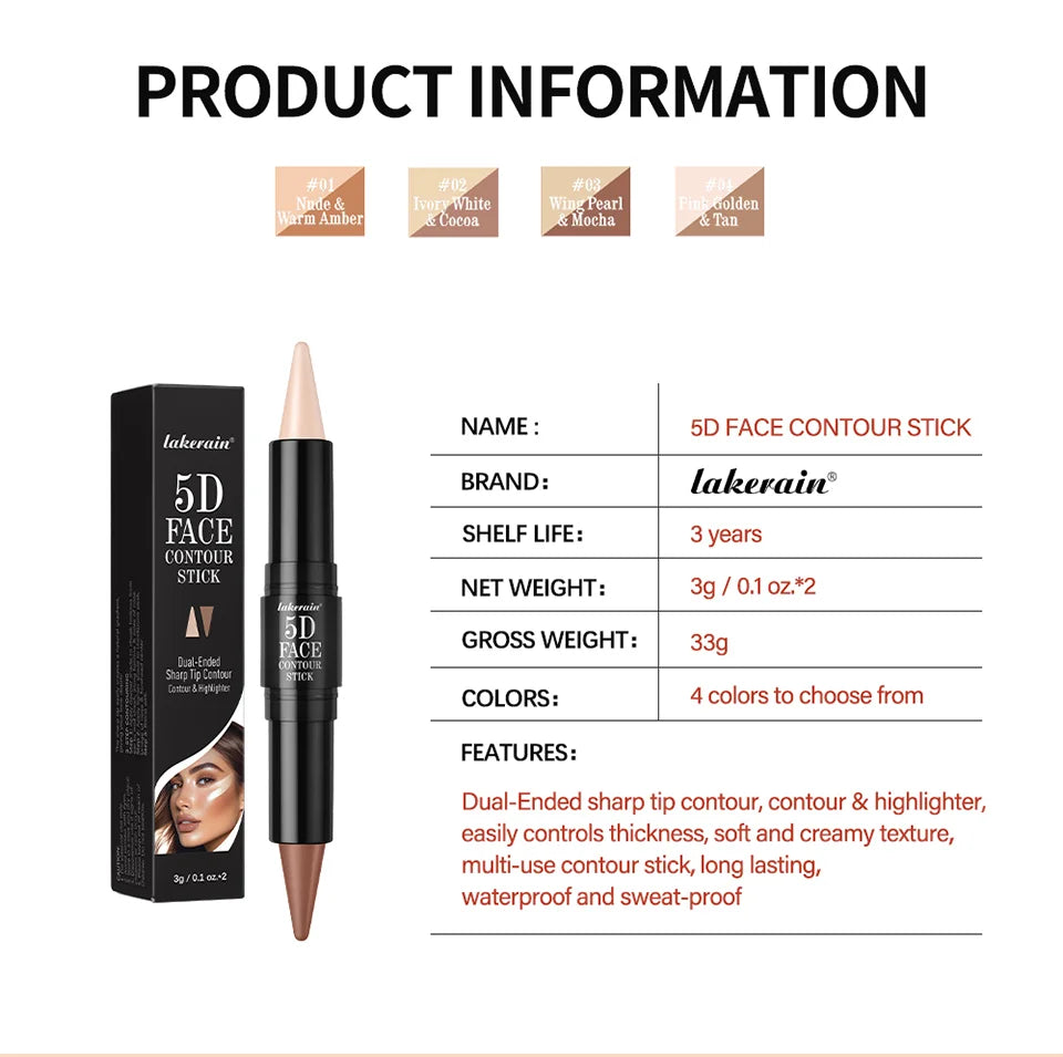 Dual Head Contour Highlighter Stick Sculpt V Face Nose Shadow Concealer Waterproof Long Lasting Smooth Blending Facial Makeup Cosmetics