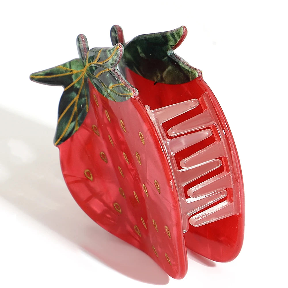 Creative Acetate Strawberry Shark Hairpin Women's Girls Cute Acetate Fruit Accessories Tool Hair Clip Claw For Fixed Headress