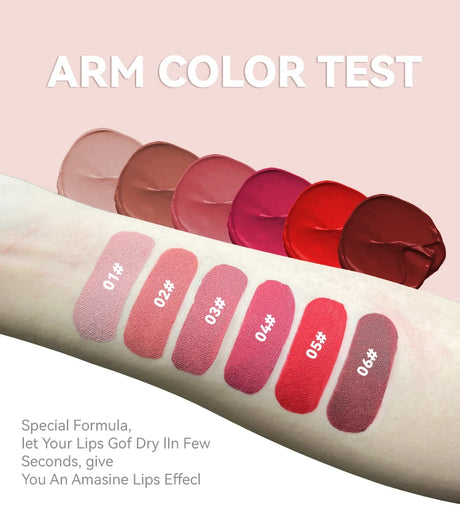 6 Colors of Long-Lasting Velvet Liquid Lipstick with Matte Texture Waterproof Non-Stick Cup Professional Lip Makeup Products