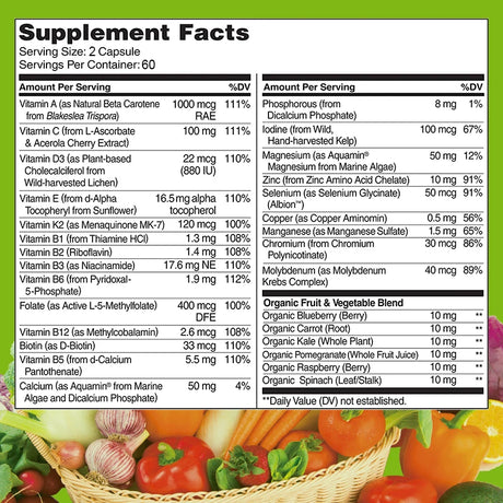 BEWORTHS Multivitamin Capsules with Vitamins & Minerals for Energy Brain Heart Skin Eye Health Immune Support for Women and Men