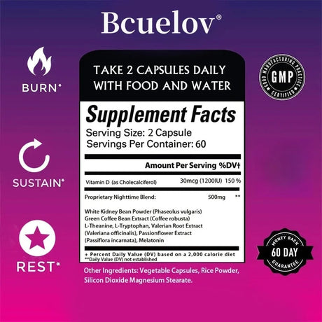 Best Nighttime Fat Burner - Thermogenic Fat Burner, Natural Appetite Suppressant and Metabolism Booster, Immune Health