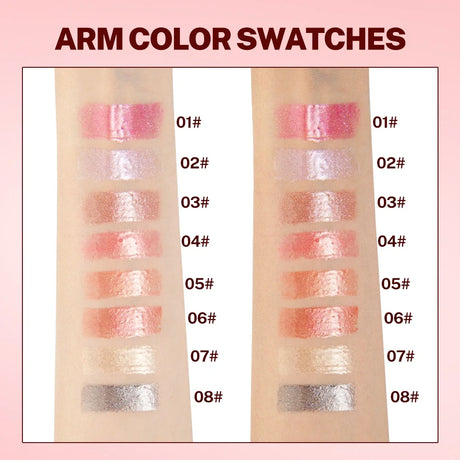 Qibest 8 Colors Moisturizing Diamond Shimmer Glitter Lip Gloss Makeup Sparkling Glitter Liquid Lipstick Pearl Lipgloss Tint