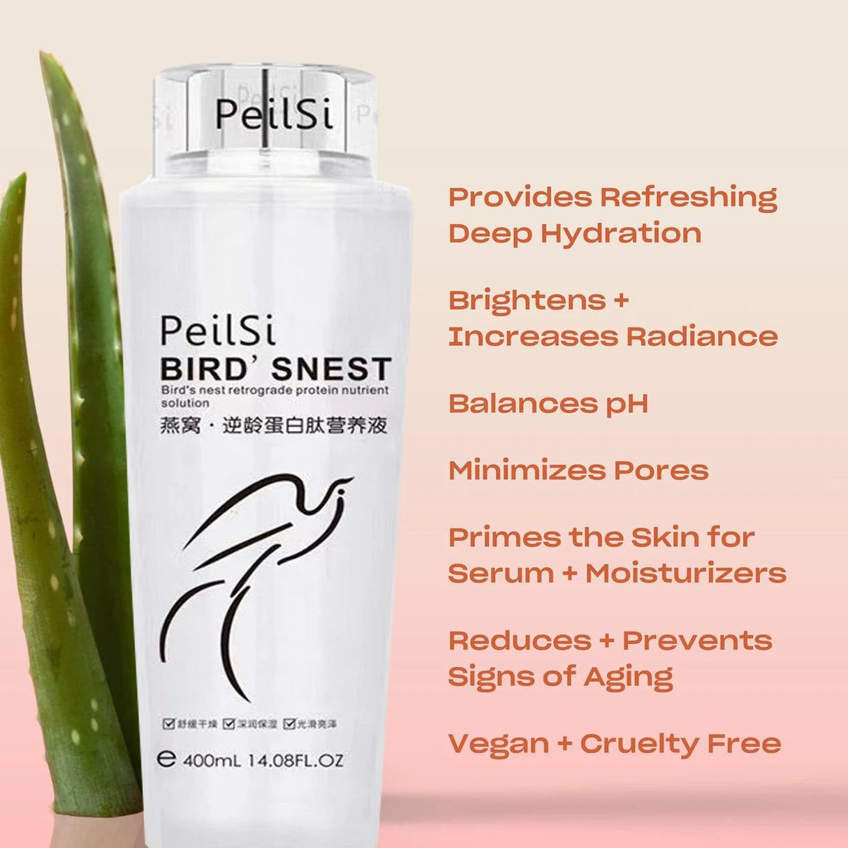 Bird's Nest Anti-Aging Protein Peptide Deep Moisturizing, Hydrating Glow Booster Toner for Face Soothing, Nourishing, Glass Skin