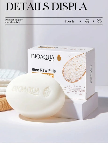 BIOAQUA White Rice Raw Pulp Facial Soap Face Wash Foam Facial Cleanser Moisturizing Whitening Body Bathing Handmade Soap
