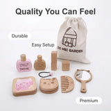 Kids' Pretend Makeup Toy Wooden Role‑play Dress‑up Vanity Gift Makeup Bag Set for Girls