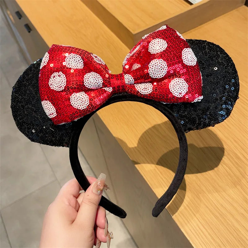 Mouse Ears Headband Girls Polka Dot Bow Sparkling Cartoon Hairdband Holiday Party Travel Hair Accessories Festival Party