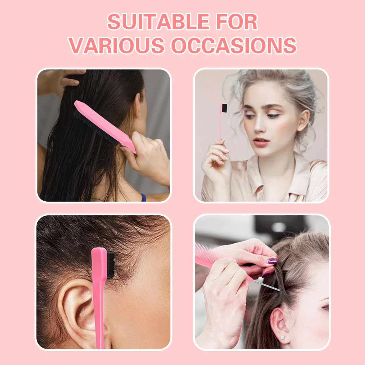 4Pc Boar Bristle Slick Back Hair Brush Set For Sleek Ponytail Bun Smoothing Baby Hairs,Flyaways,Edge Control Backcombing Teasing